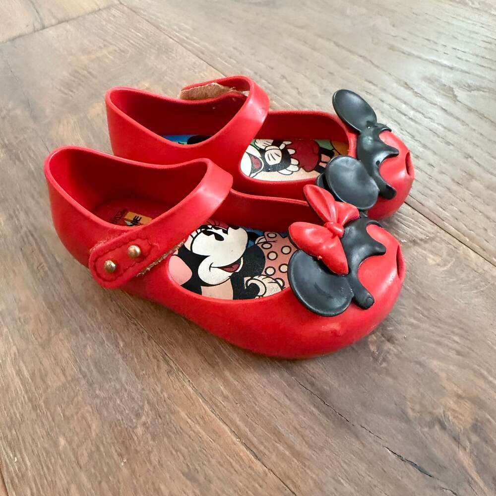 Mini Melissa Disney Girls Mary Janes II Size 6 Red Minnie Mickey Ears